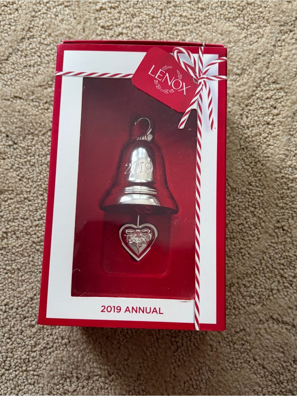 Lenox Red and White Gift Box with Candy-Stripe Ribbon Accent